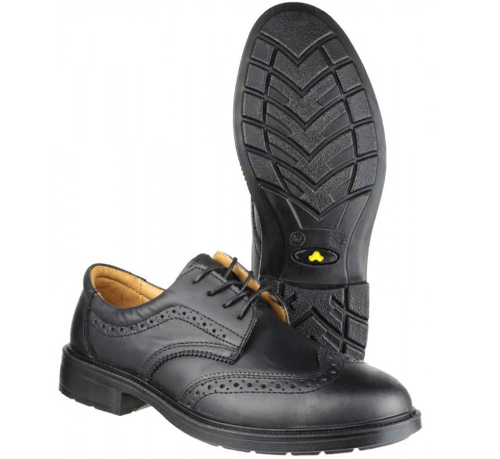 FS44 Amblers Safety Black 4-Eyelet Leather Lined Brogue Safety Shoes - Sentinel Laboratories Ltd