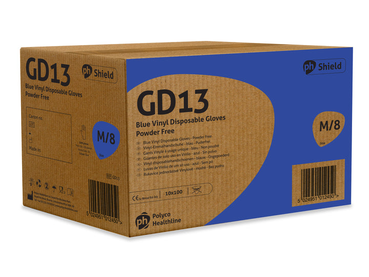 Shield GD13 Powder Free Blue Disposable Vinyl Gloves