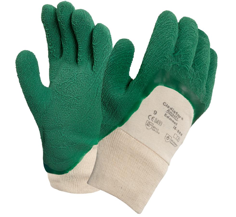 A Pair of Green and Cream Coloured GLADIATOR® 16-500 Industrial Gloves - Sentinel Laboratories Ltd