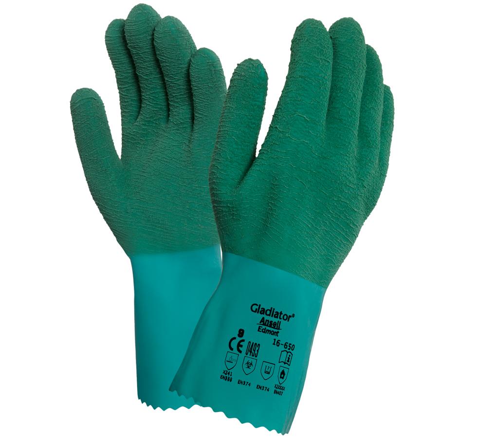 Pair of Green and Blue GLADIATOR® 16-650 Long Cuff Length Gloves - Sentinel Laboratories Ltd