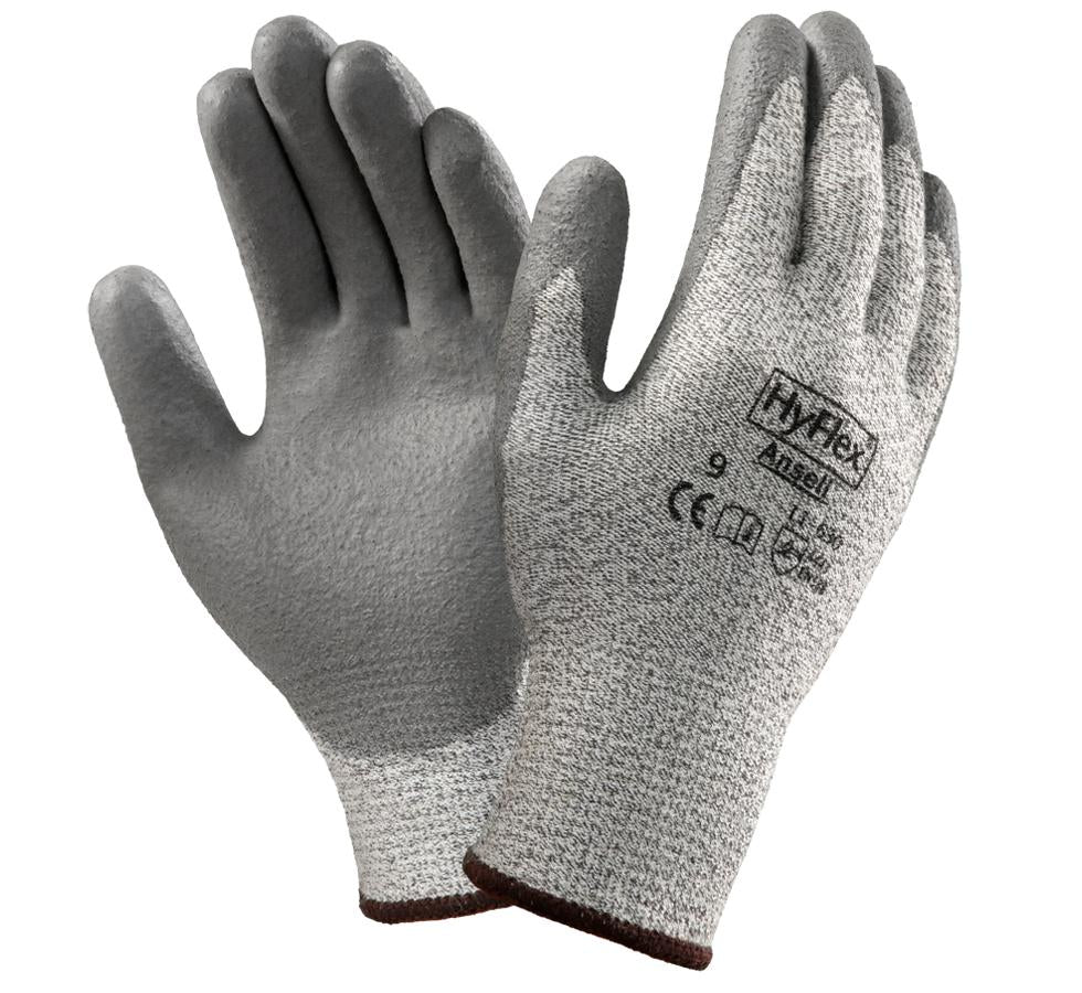 Pair of Light Grey Outer, Dark Grey Palm and Finger Tip HYFLEX® 11-630 Gloves - Brown Beading, Black Lettering - Sentinel Laboratories Ltd