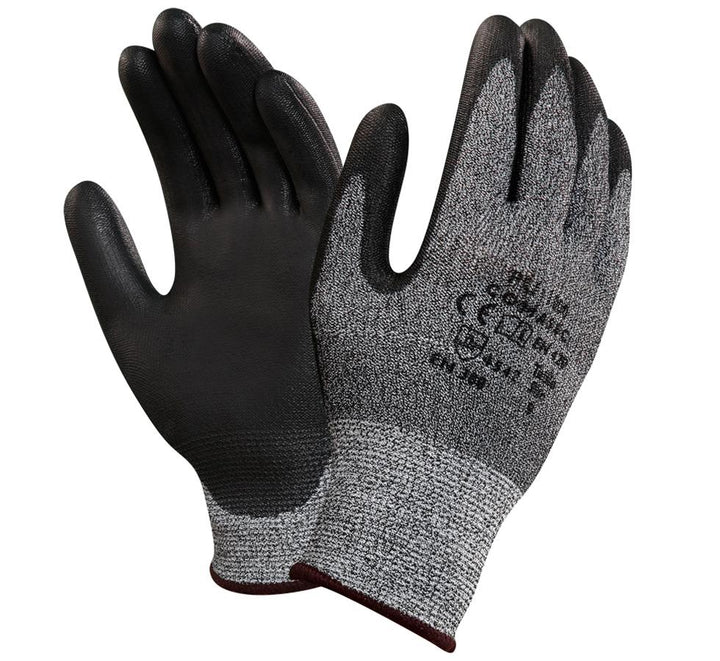 Pair of Dark Grey Outer, Black Palm/Finger Tip HYFLEX® 11-651 (Previously PU1000) Gloves - Light Grey Cuff, Black Lettering - Sentinel Laboratories Ltd