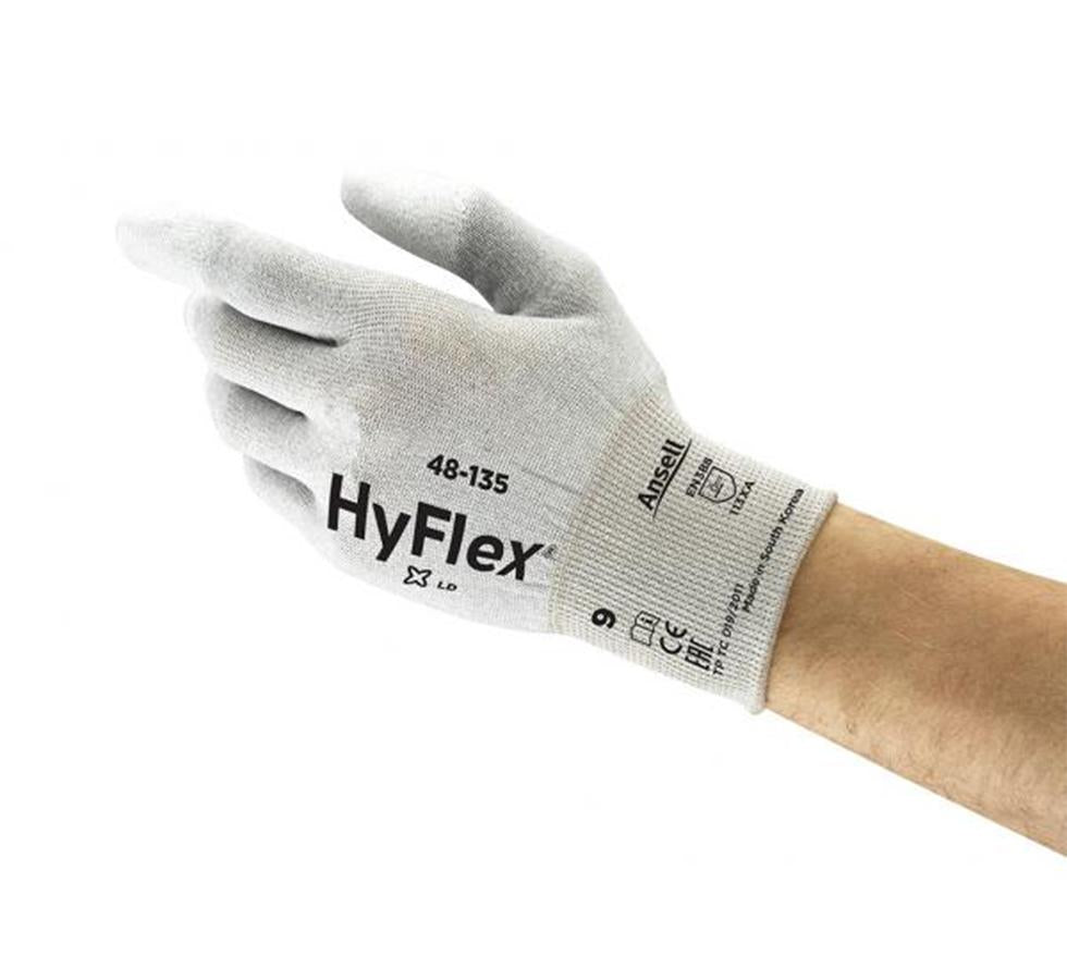 A Person Wearing a Single White HYFLEX® 48-135 (Previously SENSILITE®) Black Lettering Glove - Sentinel Laboratories Ltd