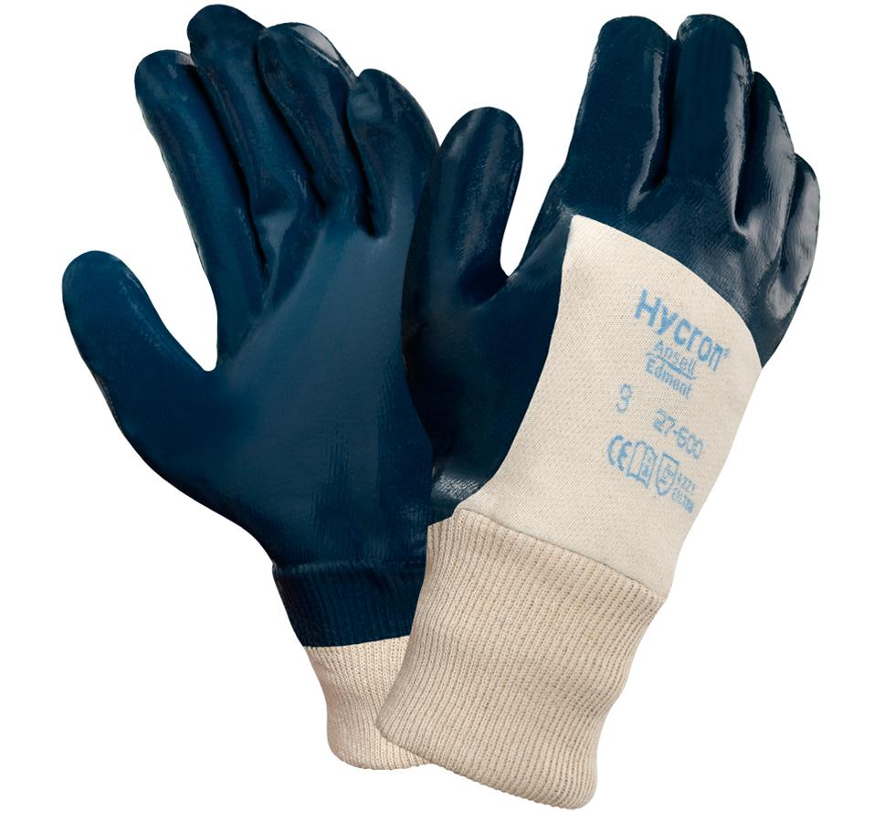 Pair of Cream Coloured Navy HYCRON® 27-600 Gloves with Blue Lettering - Sentinel Laboratories Ltd