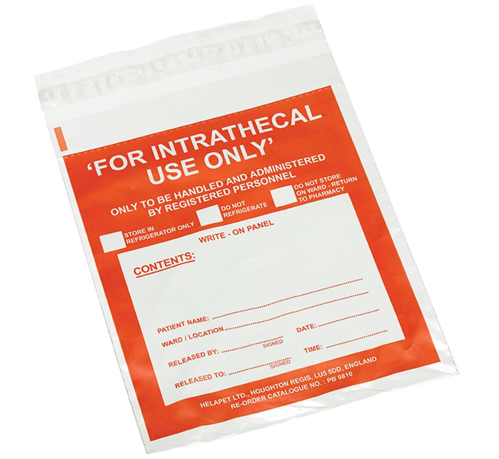 Clear Intrathecal Transport Bag with Orange and White Label - Tamper Evident - Sentinel Laboratories Ltd