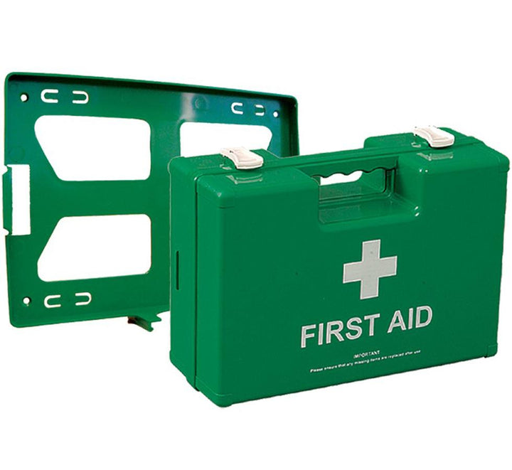 A Green Deluxe Catering First Aid Kit with Green Wall Bracket - Sentinel Laboratories Ltd