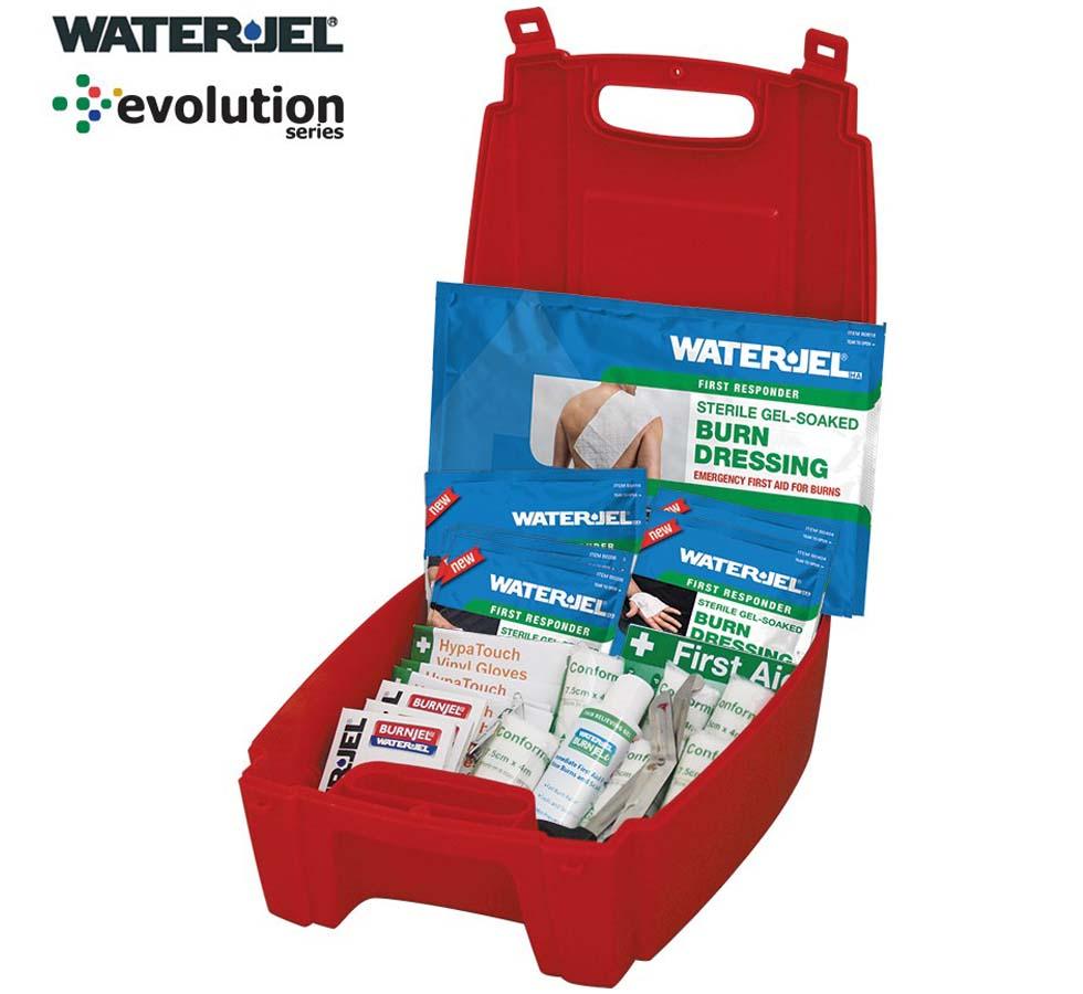 An Open Red Evolution Water-Jel® Burns Kit Containing Packs of Bandages, Burn Dressings - Sentinel Laboratories Ltd