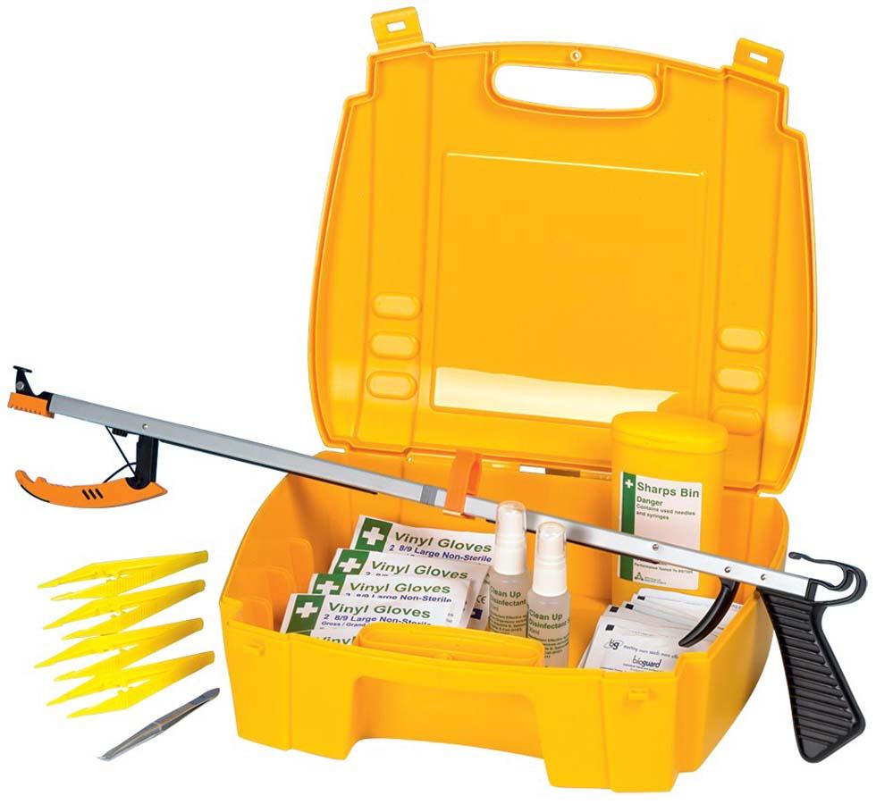 Yellow Filled Evolution Sharps Disposal Kit - Metal Grab Gun - Sentinel Laboratories Ltd
