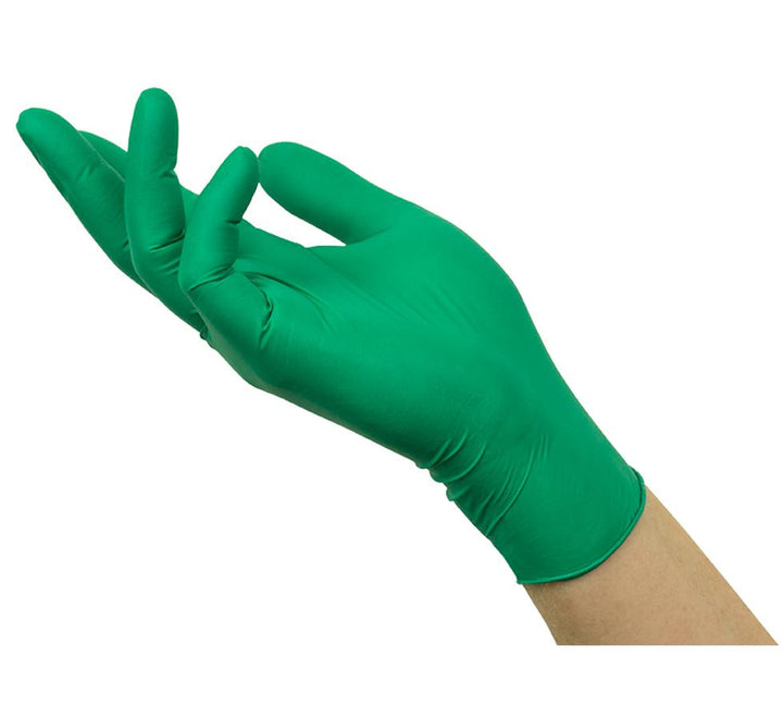 A Person Wearing a Single Green MICROFLEX® 73-847 Latex Glove - Sentinel Laboratories Ltd