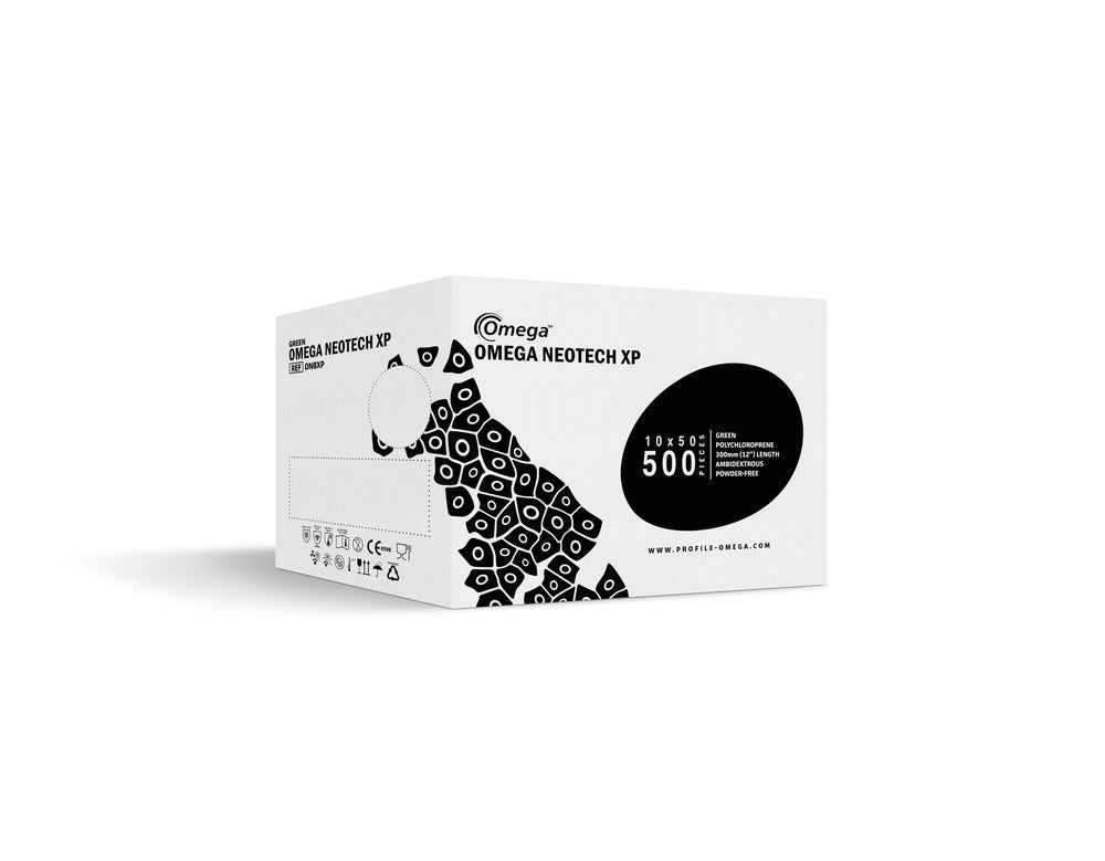 A White and Black Box of BioClean Omega Neotech XP ONBXP Gloves