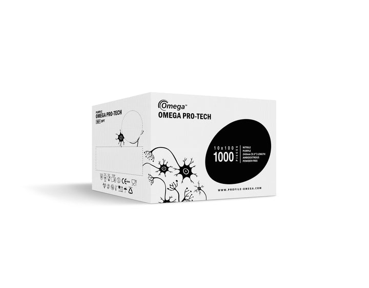 A White and Black Case of BioClean Pro-Tech Nitrile OPT Non Sterile Gloves
