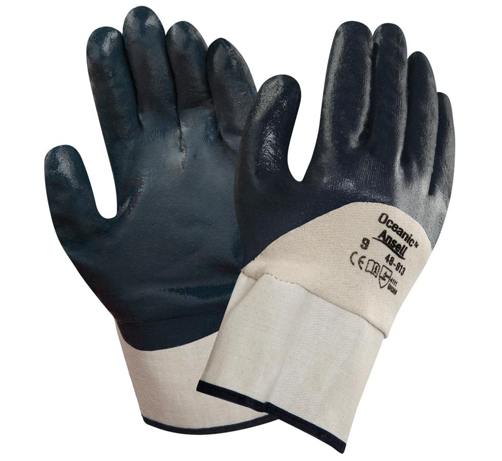 A Pair of Dark Navy and Cream Coloured OCEANIC® 48-913 Gloves with Black Lettering - Sentinel Laboratories Ltd