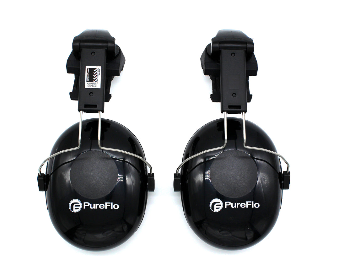 A Black and White PureFlo PF3000-04-001 PureFlo Ear Defenders