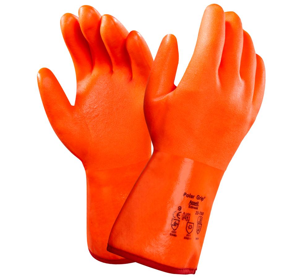 A Pair of Fluorescent Orange H-Viz POLAR GRIP® 23-700 Long Length Cuff Gloves - Sentinel Laboratories Ltd
