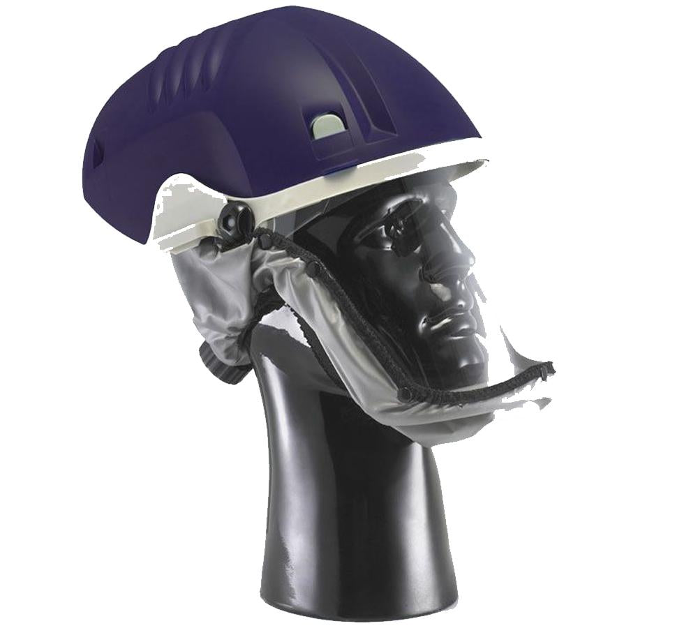 A Blue Powered PureFlo™ Purelite Xstream Dust Mask on a Dark Grey Mannequin Head - Sentinel Laboratories Ltd