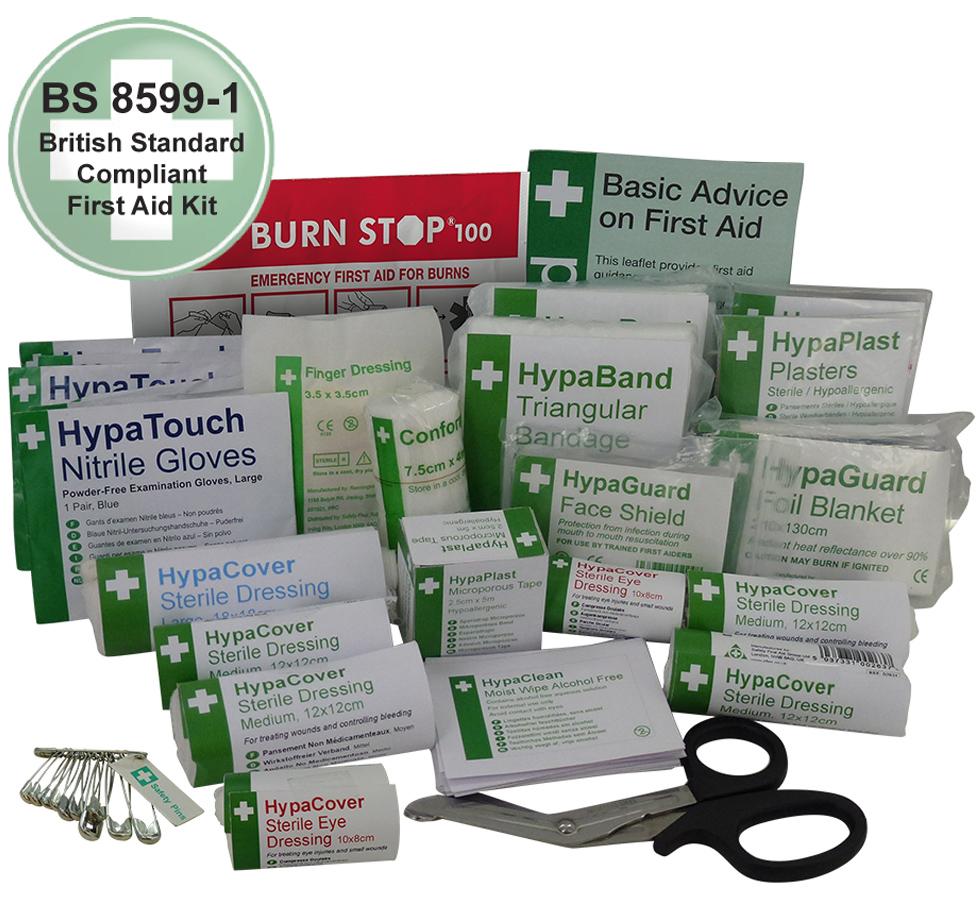 White and Green British Compliant First Aid Kit Refill - Sentinel Laboratories Ltd