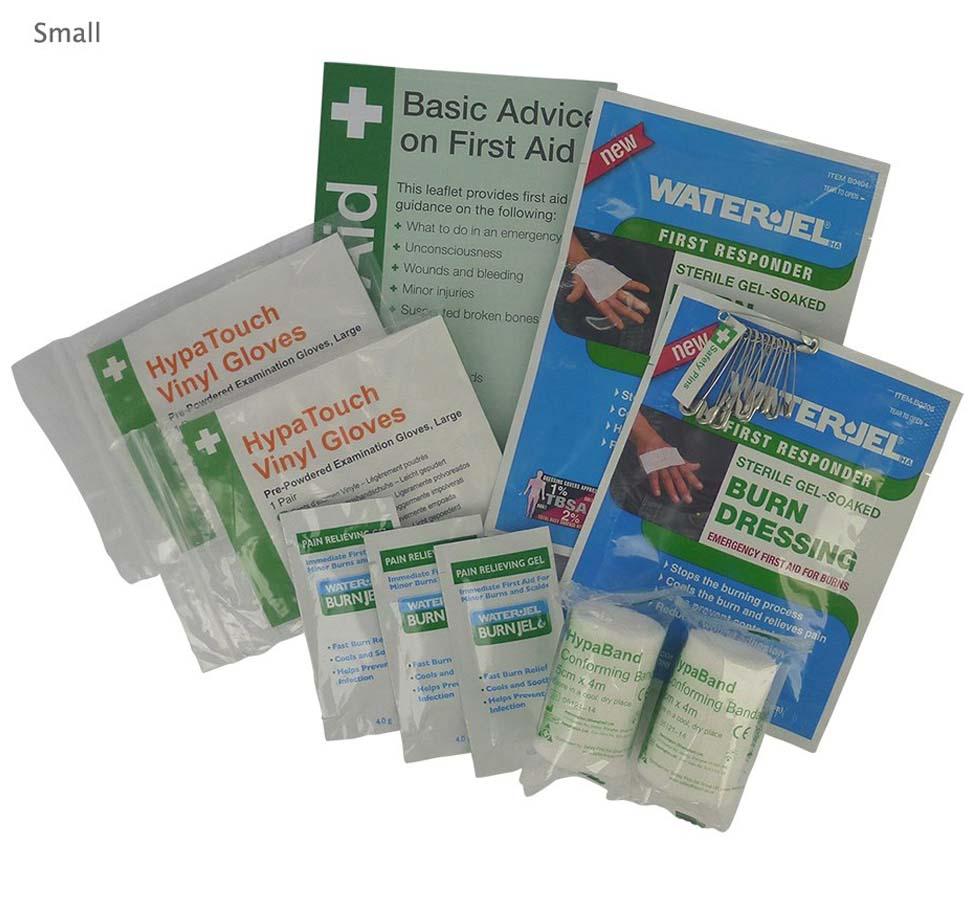 White, Green and Blue Coloured First Aid Water-Jel® Burns Kit Refill - Sentinel Laboratories Ltd