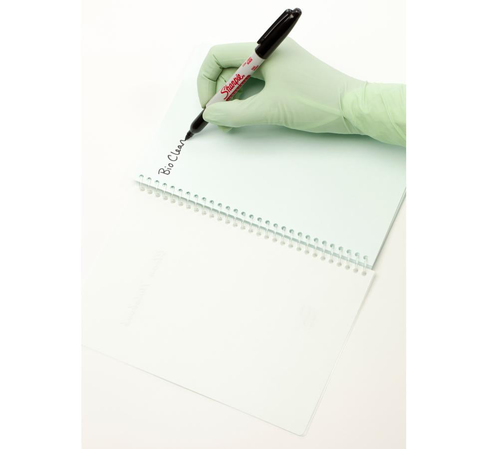 Gloved Hand Writing on Paper using BioClean Permaflow™ Sterile Pen, Double Bagged - Black, Blue or Red - Sentinel Laboratories Ltd