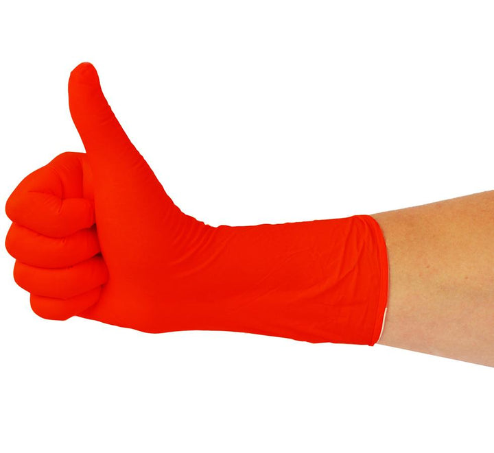 A Person Doing Thumbs UP using Orange SHIELDskin CHEM™ Neo Nitrile™ 300 Gloves - Sentinel Laboratories Ltd