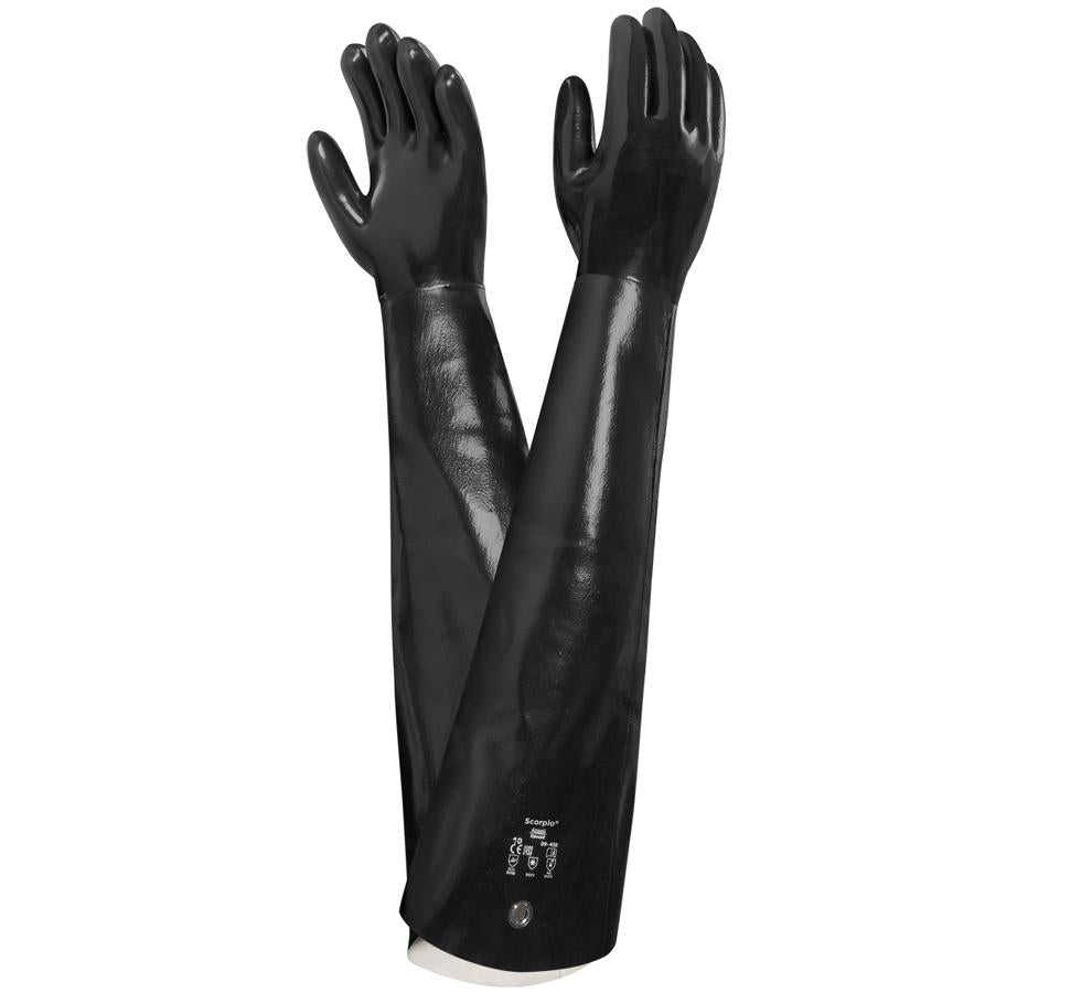 A Pair of Shiny Black Gauntlet Style SCORPIO® 09-430 (Previously NEOX®) Long Cuff Gloves - Sentinel Laboratories Ltd
