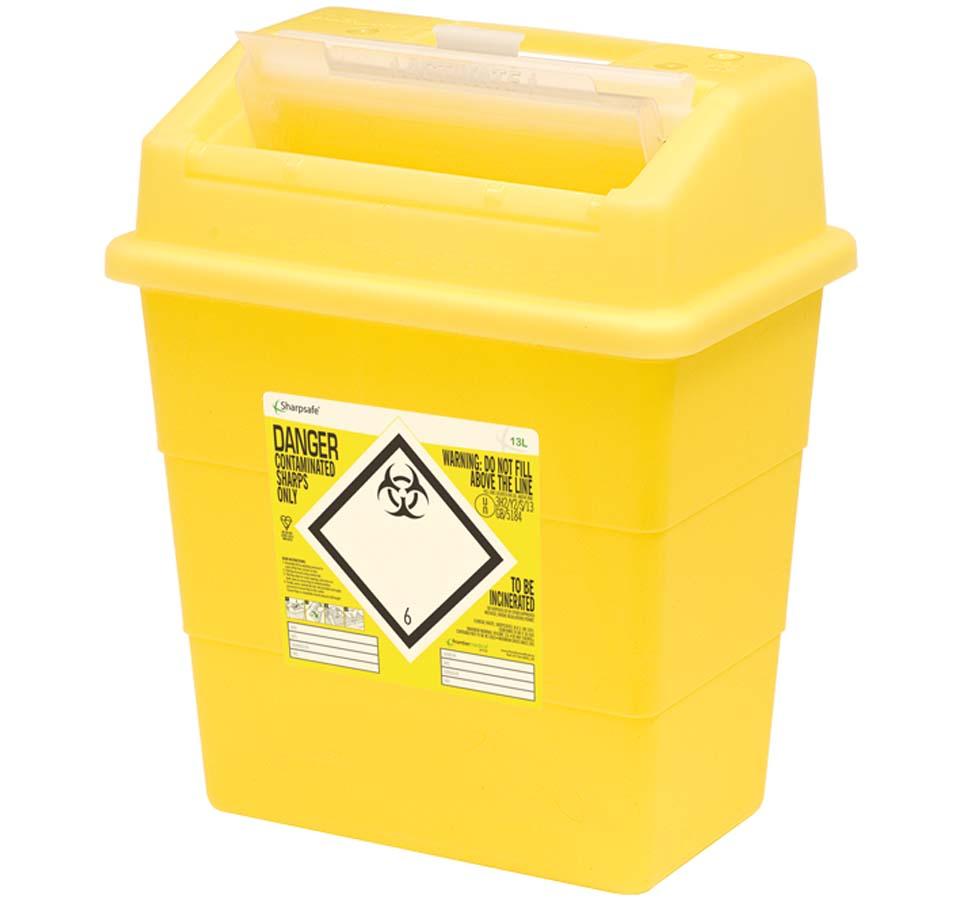Yellow Sharpsafe® 13 Litre Protected Access Sharps Bin - Hazard Symbol - Sentinel Laboratories Ltd