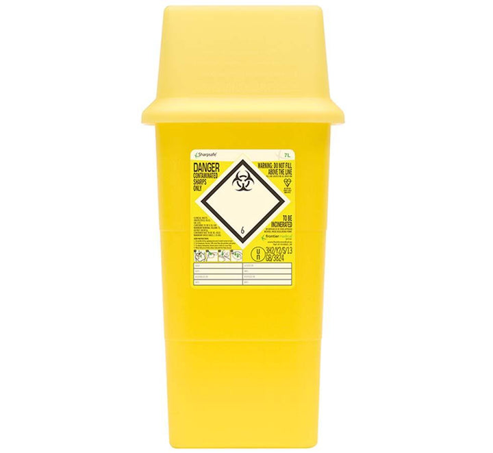 Yellow Sharpsafe® 7 Litre Sharps Bin - Danger Symbol - Sentinel Laboratories Ltd