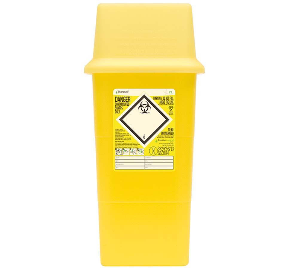 Yellow Sharpsafe® 7 Litre Sharps Bin - Danger Symbol - Sentinel Laboratories Ltd