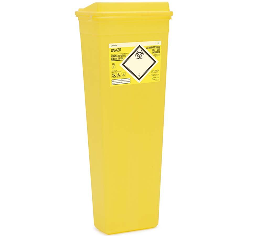 Yellow Sharpsafe® XL 25 Litre Sharps Bin - Hazard Label - Sentinel Laboratories Ltd
