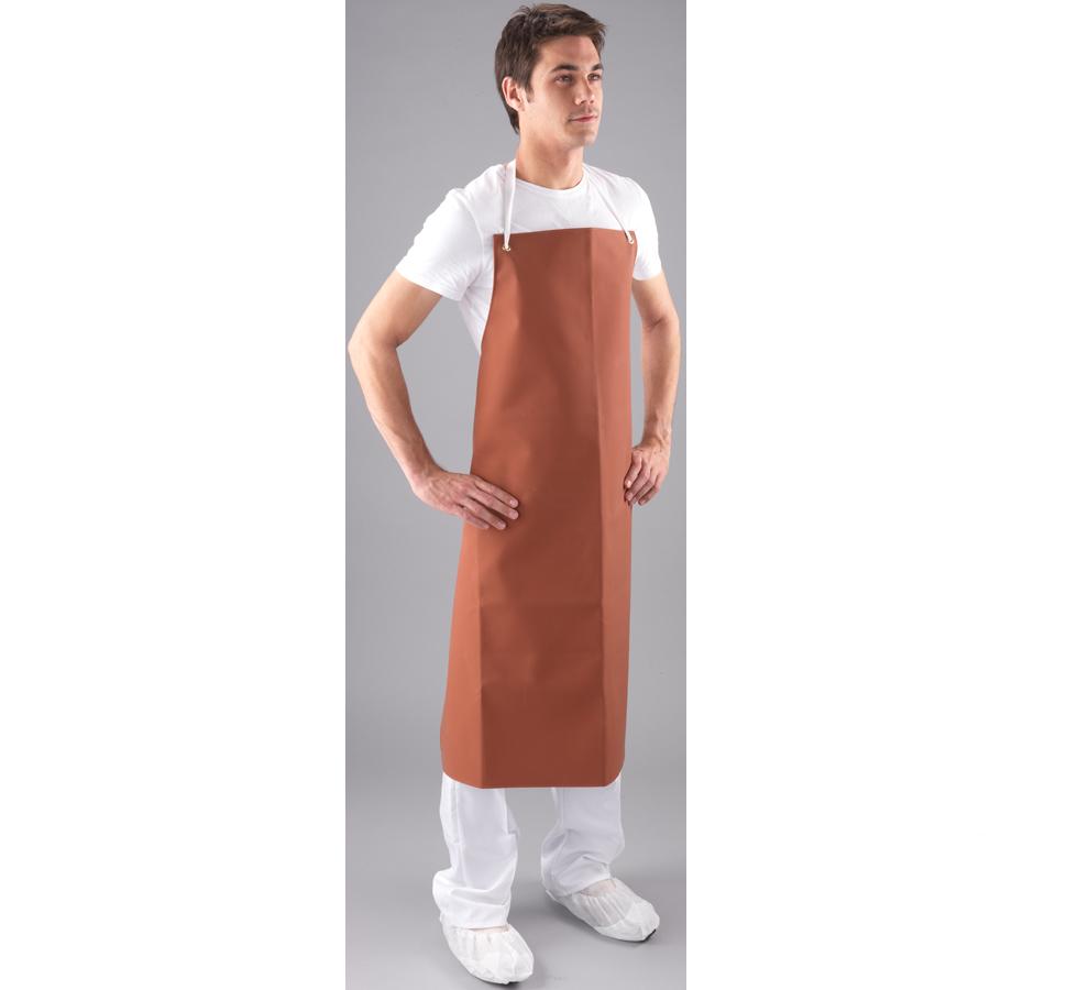 Man Wearing White Clothing with Shield Red Rubber Apron Over - 91 x 107cm - Sentinel Laboratories Ltd