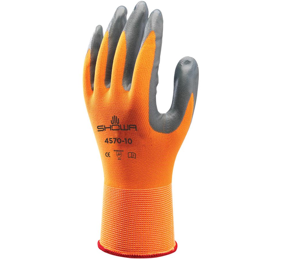 A Single Hi-Viz Bright Orange Showa Best 4570 Zorb-IT HV Glove with Dark Grey Lettering - Sentinel Laboratories Ltd