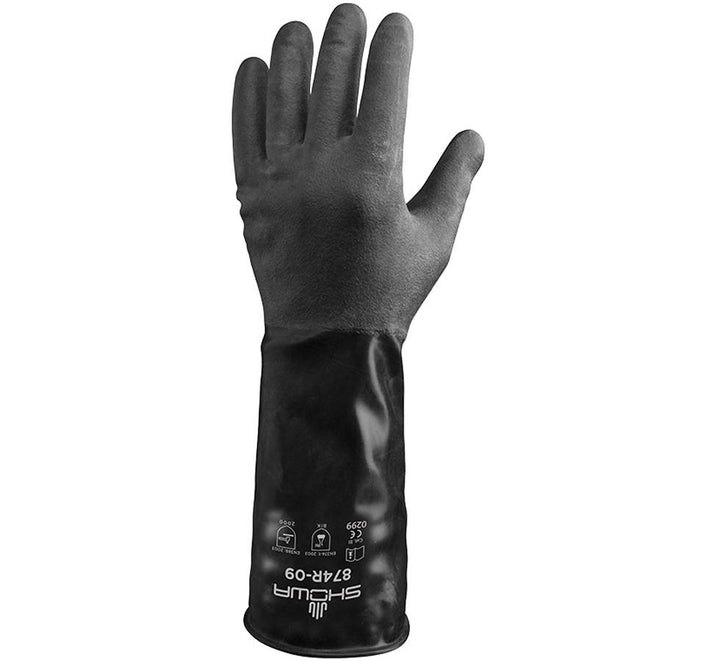 A Single Dark Grey and Black Long Length Cuff Showa Best 874R Best® Butyl II Unlined Butyl Glove with White Lettering, 0,35mm Thick, Rough - Sentinel Laboratories Ltd