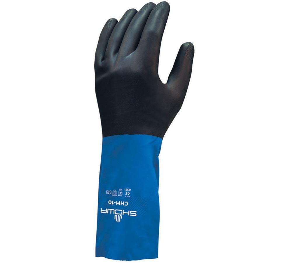 Single Black and Light Blue Cuff Showa Best CHM Chem Master® 0,66mm Thick Glove - White Lettering on Cuff - Sentinel Laboratories Ltd