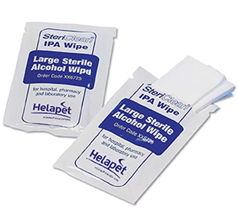 Two White and Blue Packs of White Alcohol SteriClean® IPA Wipes, Individual (10 x 15cm) - Sentinel Laboratories Ltd