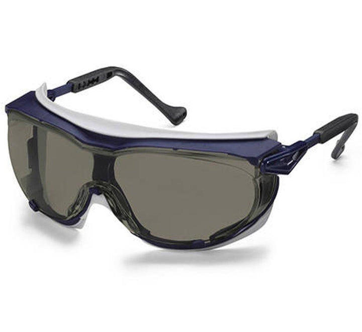Tinted Lenses and Navy, White Frame Uvex Skyguard NT Safety Glasses - Grey Sunglare - Sentinel Laboratories Ltd