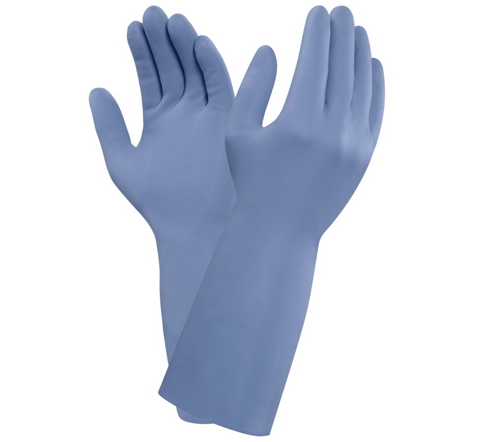 A Pair of Violet Coloured VERSATOUCH 37-520® (previously Soft Nitrile G21B) Nitrile Gloves with a Long Length Cuff - Sentinel Laboratories Ltd