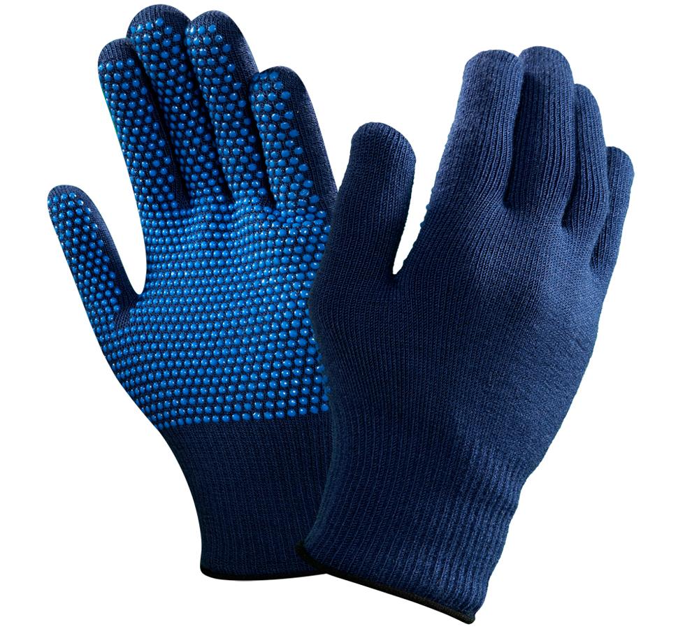 A Pair of Dark Navy Knitted VERSATOUCH® 78-202 Gloves with Black Beaded Cuffs and Grip Palm - Sentinel Laboratories Ltd