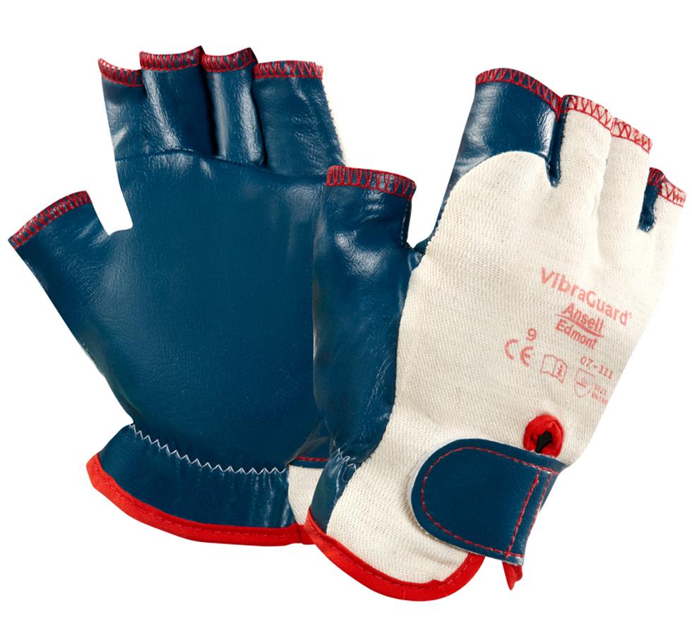 A Pair of White, Red and Dark Navy Blue Fingerless VIBRAGUARD® 07-111 Gloves - Sentinel Laboratories Ltd