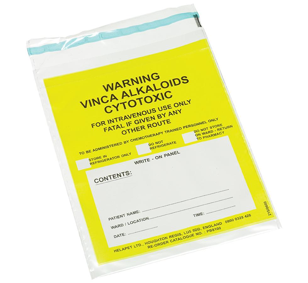 Clear Vinca Alkaloid Bag with Yellow Write-On Label - Tamper Evident - Sentinel Laboratories Ltd