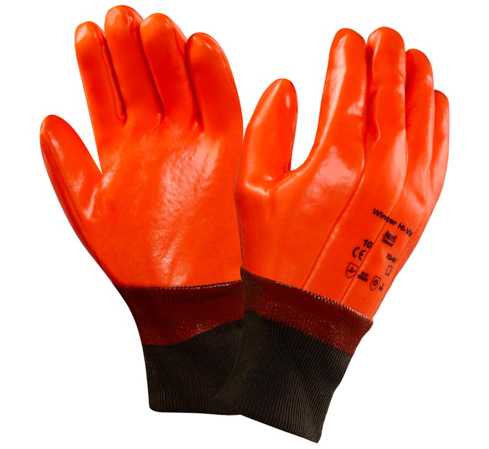A Pair of Fluorescent Orange Coloured WINTER HI-VIZ® 23-491 Gloves with a Black Cuff - Sentinel Laboratories Ltd