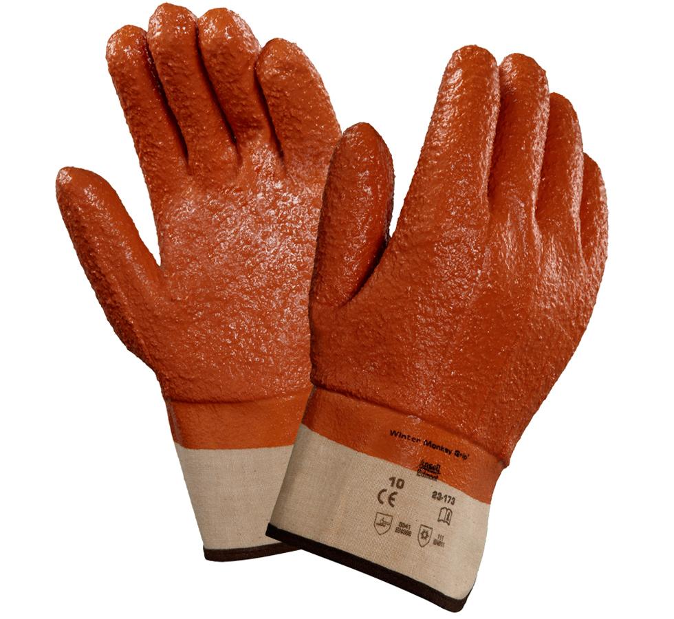 A Pair of Orange and Tan Coloured WINTER MONKEY GRIP® 23-173 Industrial Gloves - Sentinel Laboratories Ltd