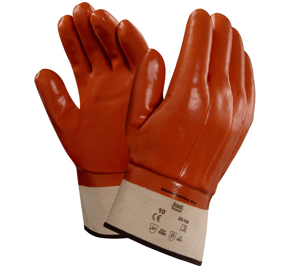 A Pair of Shiny Orange and Cream Coloured WINTER MONKEY GRIP® 23-193 Gloves - Sentinel Laboratories Ltd